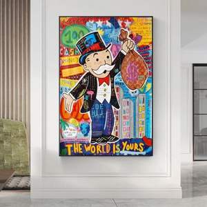 SQ Alec <span class=keywords><strong>Monopoly</strong></span> imprime lienzo póster dinero arte de la pared decoración del hogar juego personaje calle <span class=keywords><strong>graffiti</strong></span> lienzo pintura para regalo - Product Image 1