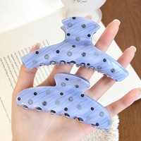 Pince à cheveux coréenne en PVC à pois bleus pour femme – Grandes et moyennes tailles, pince requin douce pour chignons et coiffures mi-hautes, accessoire capillaire