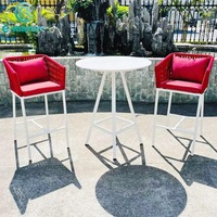 Ensemble de chaises de bar hautes modernes en aluminium rouge pour l'extérieur, chaises de salle à manger en corde, table pour bar à domicile, écologique, résistant aux intempéries