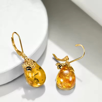 Großhandel 925 Sterling Silber Bernstein Waben-Bienen-Ohrhänger – Individueller Insekten-Tropfen-Schmuck für Damen