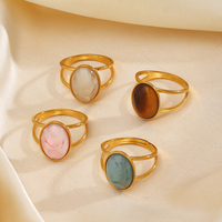 Bagues en acier inoxydable de taille réglable en gros avec pierres ovales en résine de quartz, jade et œil de tigre pour mariage et fiançailles