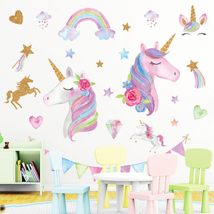 Autocollants muraux <span class=keywords><strong>licorne</strong></span> animal dessin animé, pour chambre d'enfants, décoration de chambre à coucher, de maison, nouvelle collection - Product Image 1