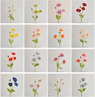 Fleur artificielle de pavot floqué à 4 têtes de haute qualité pour décoration de mariage et d'intérieur