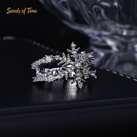 Bague Scintillante Double Rangée Flocon de Neige VVS Moissanite Plaqué Or 18K Personnalisée Hip Hop Rapper Streetwear