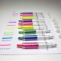 Stylo marqueur surligneur 2-en-1 à double pointe en forme de seringue avec logo personnalisé et pointe oblique