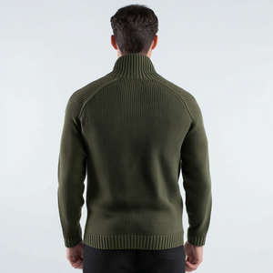Olive Green Turtleneck Sweater Men Chest Pocket Detail Military Style Ribbed Knit <strong>Pullover</strong> - Product Image 4