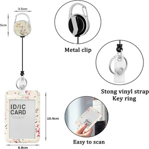 Cross-border floral print retractable buckle strap vertical card <b>holder</b> with double-sided UV printing for ID <b>documents</b> - Product Image 4