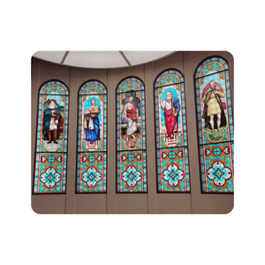 Panel <span class=keywords><strong>de</strong></span> Vidrio Artesanal con Diseño <span class=keywords><strong>de</strong></span> Iglesia, Arco, Sacerdote, Ángel y Monja, Vidrio Figurado Impreso y Soldado - Product Image 5