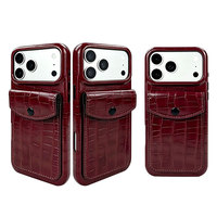 Étui de téléphone portefeuille vintage en cuir PU à texture crocodile, résistant aux chocs, avec poche pour cartes, bouton pression, protection pour iPhone 18