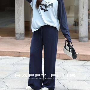 Happy Plus – pantalon à jambes larges pour femmes, bleu marine, taille élastique, épaisseur moyenne, grande taille, pantalon décontracté d'automne, N9281 - Product Image 5