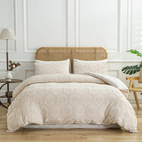 Housse de couette de lit de luxe en coton chenille touffeté rose broderie 3 pièces ensemble de literie couette couette douce reine taille royale
