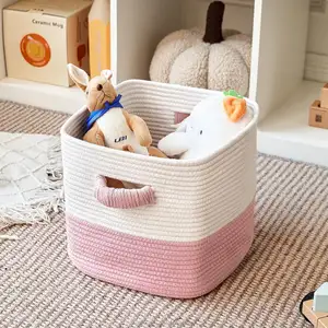 Wholesale Price Custom Color Shape Round Cotton Rope Basket Small Oval Square Shaped Organizations Bins With Handle