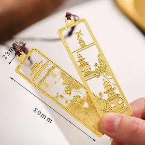 Bán buôn tùy chỉnh Hàng thủ công kim loại chết đúc mạ vàng trống kim loại cuốn sách Marks Bookmark với logo