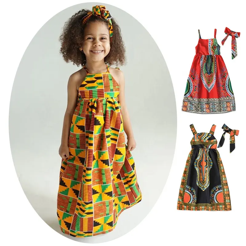 Kinder Afrikaanse Kleding Kleine Meisjes Dashiki Ankara Backless Jurken Bohemian Kleding Etnisch Design Kleding Prinses Jurk