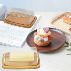 Piatto del vassoio del bordo di immagazzinaggio del pane del formaggio di bambù di legno naturale con la copertura - Product Image 2