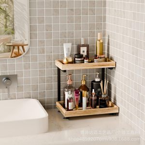 Estante de almacenamiento de madera de doble capa para encimera de baño, para artículos de aseo, productos de cuidado de la piel, expositor de tocador de 2 niveles independiente - Product Image 5