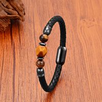Bracelet en cuir et pierre naturelle de luxe, fait main, avec fermoir magnétique en acier inoxydable, bijoux de mode pour hommes et femmes, accessoires cadeaux