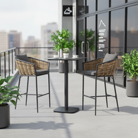 Chaise de bar et table de jardin de luxe pour restaurant, ensemble de chaise haute en rotin et table en aluminium