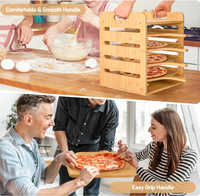 Support à pizza multicouche en bois, planches à découper à pizza en bambou antiadhésives, support pour spatule à pizza pour le rangement et la cuisson