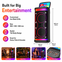 Système audio karaoké sur roulettes Android 14 avec écran intelligent, double haut-parleur de 10 pouces, 60W et microphone sans fil