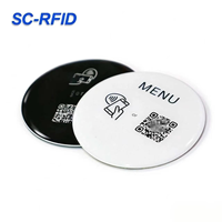 Étiquette de menu NFC ronde en époxy imprimée sur mesure, 13,56 MHz, autocollant de table de restaurant RFID avec adhésif arrière, code QR, appuyez pour consulter le menu