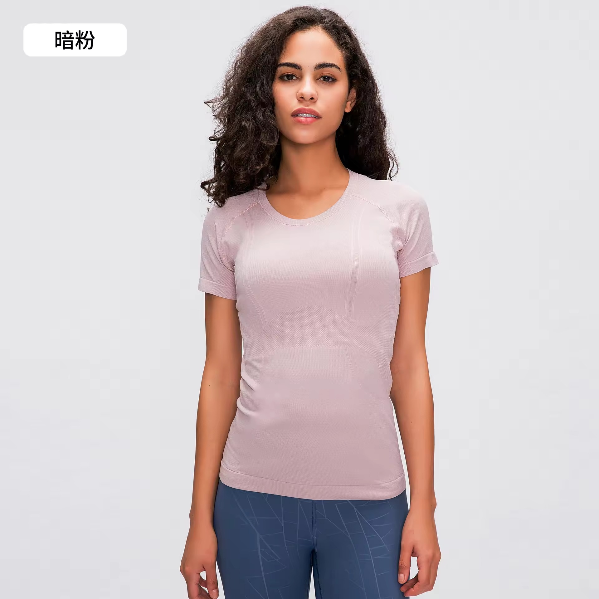 Spring/Summer New Women's Short-Sleeve Round-Neck Sports T-Shirt Running Fitness Top Slim Fit Breathable Yoga 100% Nylon S2067