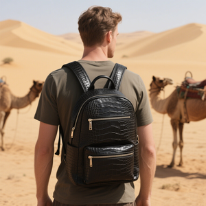 Produttore personalizzato elegante stile Trendy da uomo nero coccodrillo goffrato modello in finta pelle PU vegana zaino per Laptop zaino per uomo - Product Image 3