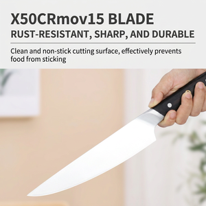 Lot de 10 couteaux de cuisine avec aiguiseur intégré, manche triple rivet et bloc en bois – Vente en gros - Product Image 6