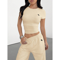 Ensemble deux pièces décontracté Y2K d'été pour femme, col rond, crop top court, personnalisable avec logo, directement de l'usine