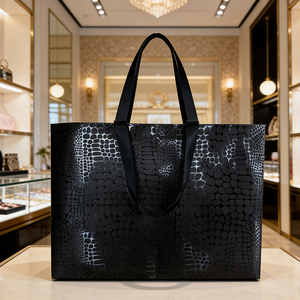 Sac de courses personnalisé avec logo, en <span class=keywords><strong>film</strong></span> perlé gaufré effet croco, en CPP, à fond carré, durable, laminé, avec poignées en ruban, pour supermarché - Product Image 5