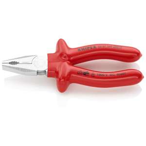 KNIPEX - 03 07 200 Combination Pliers chrome plated, handles with dipped <b>insulation</b>, VDE-tested PLIERS AND <b>CUTTERS</b> - Product Image 1