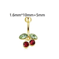 Anneau de nombril en acier inoxydable 316L plaqué or 14G avec zircon rouge et vert, bijou de piercing pour femme