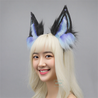 E0077 Bandeau réaliste à oreilles de loup Bandeau à oreilles d'animal en peluche Serre-tête à oreilles de renard bleu Aurora fait à la main Accessoire Cosplay