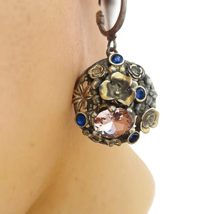 Pendientes Largos Hechos a Mano en Plata de Ley 925 con Cuarzo Rosa y Lapislázuli, Piedras Preciosas Naturales, Joyería Artesanal Turca Moderna y Única - Product Image 1