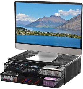 Mesh Metal Desk Organizer Monitor Stand with <b>Storage</b> Desktop <b>Computer</b> Stand Metal Desk Organizer - Product Image 1