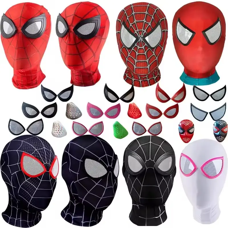 Deluxe örümcek adam yetişkin Cosplay Suit ile nefes Polyester yüz kalkanı maskesi ve pelerin cadılar bayramı ve maskeli partiler için
