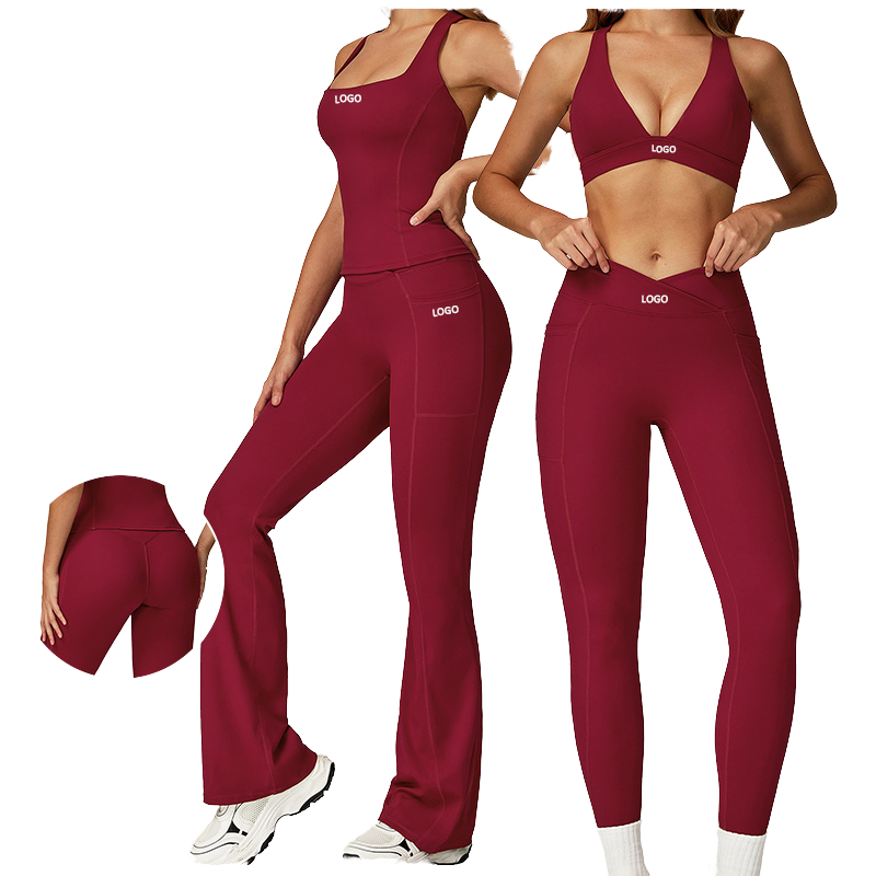 Women's Solid High Quality Breathable Quick Dry 2-Piece Gym Fitness Yoga Set Crisscross Straps Spandex/Nylon Elastic Waist High