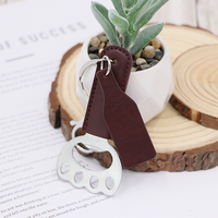 Ouvre-bouteille en acier inoxydable portable en forme de patte de chat en cuir PU, nouveau design, ouvre-bouteille de bière et de vin, porte-clés