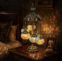 Lampe sur pied LED à 6 têtes de style turc, mosaïque artisanale, lumière blanc chaud, base E14, finition bronze, lampe de lecture pour chambre à coucher