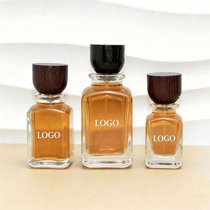 Botella de Perfume Cuadrada Especial de Vidrio Ámbar de 30ml 50ml 100ml con Pulverizador de Presión y Tapa de Madera - Product Image 2