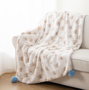 Couverture réversible en fausse fourrure de lapin, impression 3D en relief, double couche, douce et luxueuse, avec bordure à pompons, pour la maison ou comme cadeau – Fournisseur OEM/ODM - Product Image 5