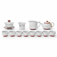 Service à thé chinois en porcelaine gaufrée 13 pièces, motif paysage en relief, comprenant Gaiwan, théière, pichet et 8 tasses, coffret cadeau de luxe 350ml