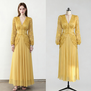 Fornitore OEM di Abiti Lunghi da <span class=keywords><strong>Donna</strong></span> con Scollo a V e Maniche a Sbuffo, Stampa Jacquard, Vita Stretta, Stile Bohémien, Produzione ODM da Fabbrica Cinese - Product Image 1