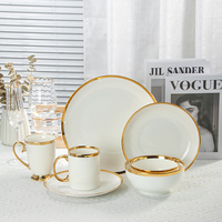 Service d'Assiettes Plates de Luxe en Porcelaine Blanche avec Bord Doré, Plats de Service Ronds en Céramique, Vaisselle Complète