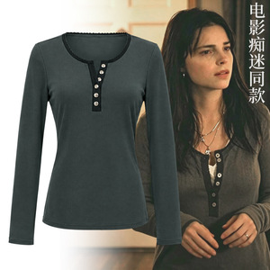 Camiseta Henley de Manga Larga para Mujer, Diseño Anime Redman, Color Gris Oscuro, con Botones, Disfraz de Cosplay de Película - Product Image 1