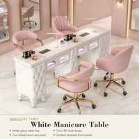 Table de manucure double avec collecteur de poussière, bureau matelassé blanc, chaises rose doré, ensemble de mobilier pour salon de manucure, vente en gros, OEM