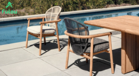 Ensemble de canapés de patio haut de gamme en bois massif, style yacht, avec coussins confortables, fauteuil de jardin à dossier bas, design en corde pour parc