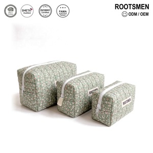 Grande pochette florale 21 cm vert sauge, trousse de toilette matelassée à motif floral, étui à maquillage rembourré avec fermeture éclair, logo personnalisé OEM - Product Image 1