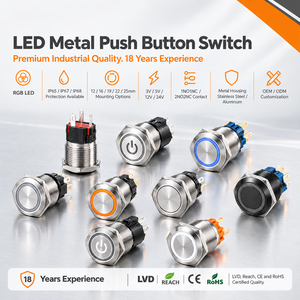 Interruptor de botón metálico de 16mm, 19mm, 22mm, momentáneo y con bloqueo, IP67, impermeable, con anillo LED para panel de barco - Product Image 1