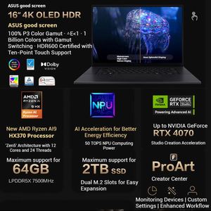 Hiệu Suất Cao Asus Ryzen 9 Máy Tính Xách Tay Chơi Game Máy Tính Xách Tay Với Rtx 4070 64G 2T 16Inch 4K Màn Hình Cảm Ứng Màn Hình Cảm Ứng Mạnh Mẽ Chơi Game Máy Tính Xách Tay - Product Image 3